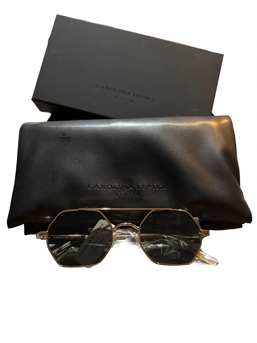 😎 NWT! Carolina Lemke Unisex Hexagon Thin Metal Frame Sunglasses
